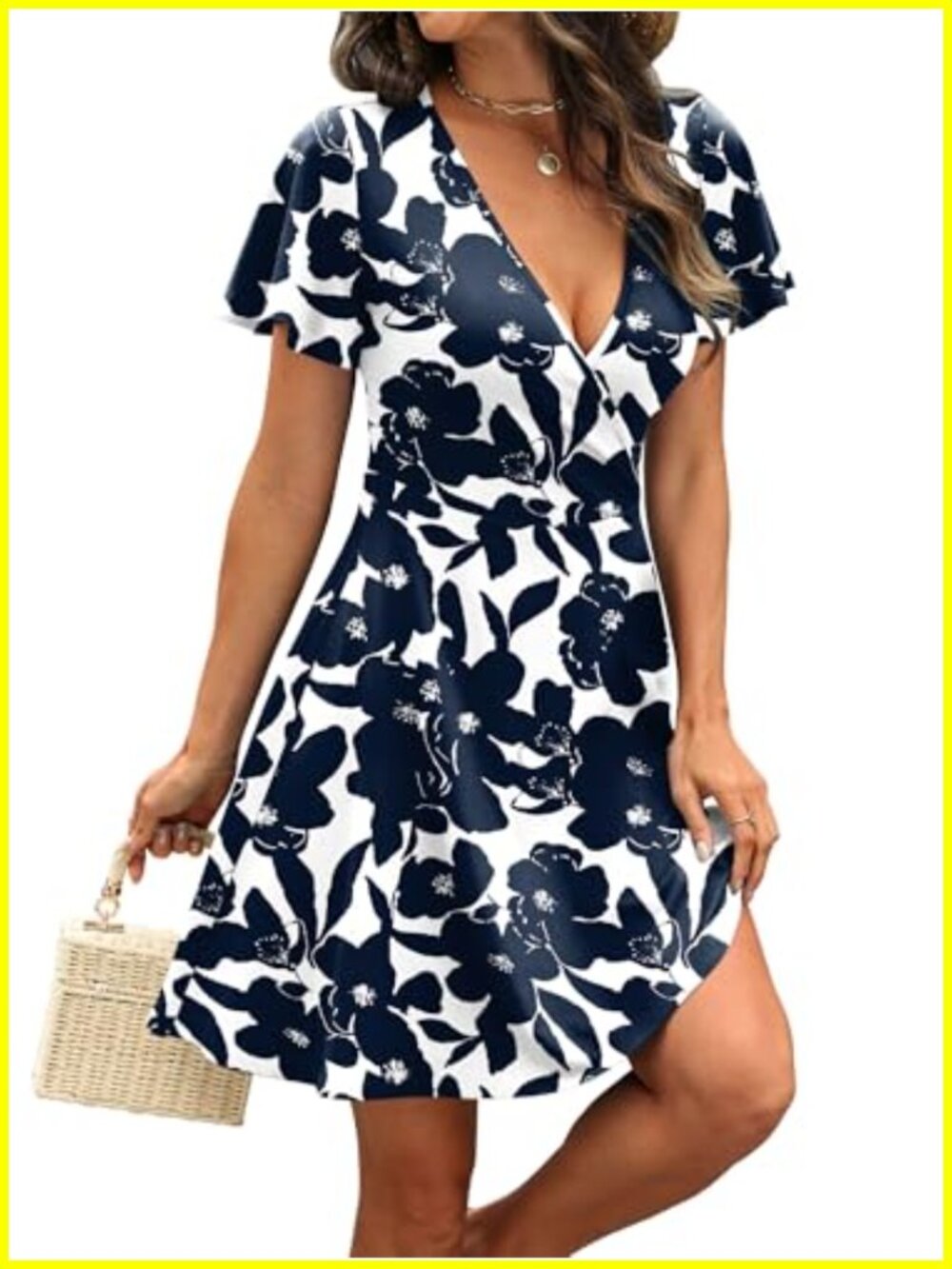 Women's Wrap V Neck A-Line Dress Floral Summer Casual Ruffle Short Sleeve 95% - Picture 3 of 6